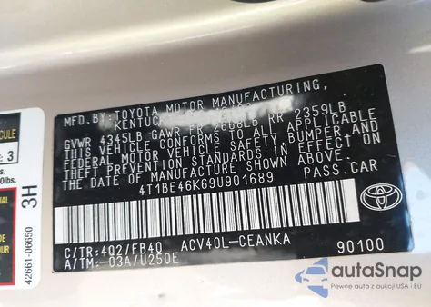 2009 Toyota Camry Le from USA, damaged, VIN 4T1BE46K69U901689